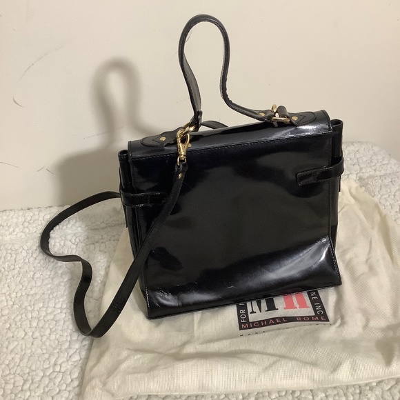 Vintage Michael Rome Patent Leather Handbag with Gold Accents and Dust Cover - Picture 5 of 12